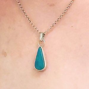 Turquoise Necklace GUGMA Handcrafted Teardrop Blue /Sterling Silver/ Nevada Mine